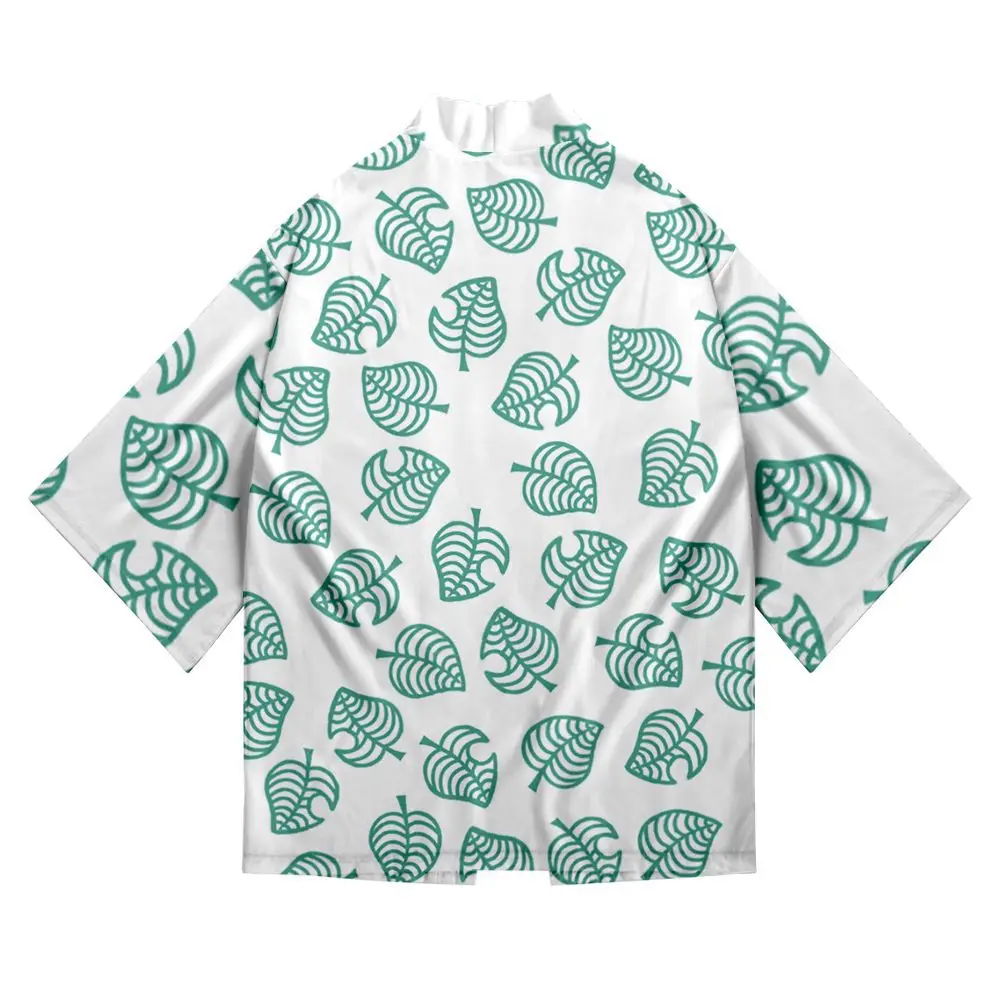 Kids Leaf Print Pink Sweet Haori Kimono Game Animal Cosplay Costume Boys Green Japanese Traditional Costume Yukata Streetwear