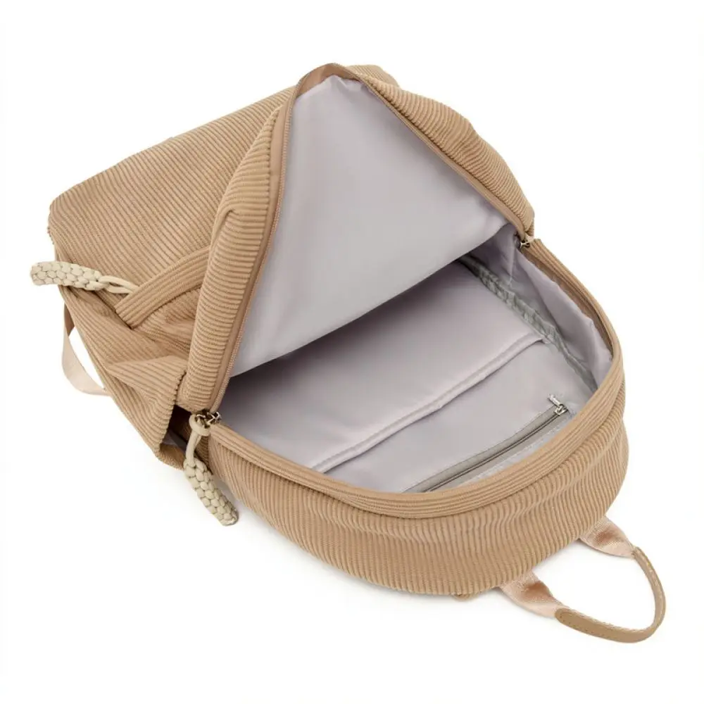 Chic Corduroy Backpack Women Casual Schoolbag Fashion Large Capacity Travel Daypack Soft Lightweight Durable Daily Bookbag