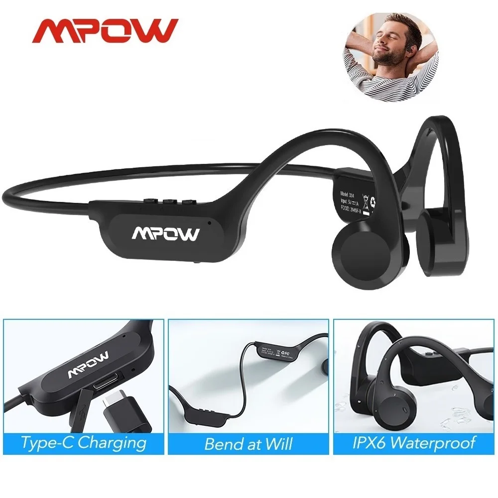 Mpow X5 Bone Sound Headphones Bluetooth 5.3 Open Ear Wireless Bone Conduction Headphones IPX6 Waterproof Sport Running Headset