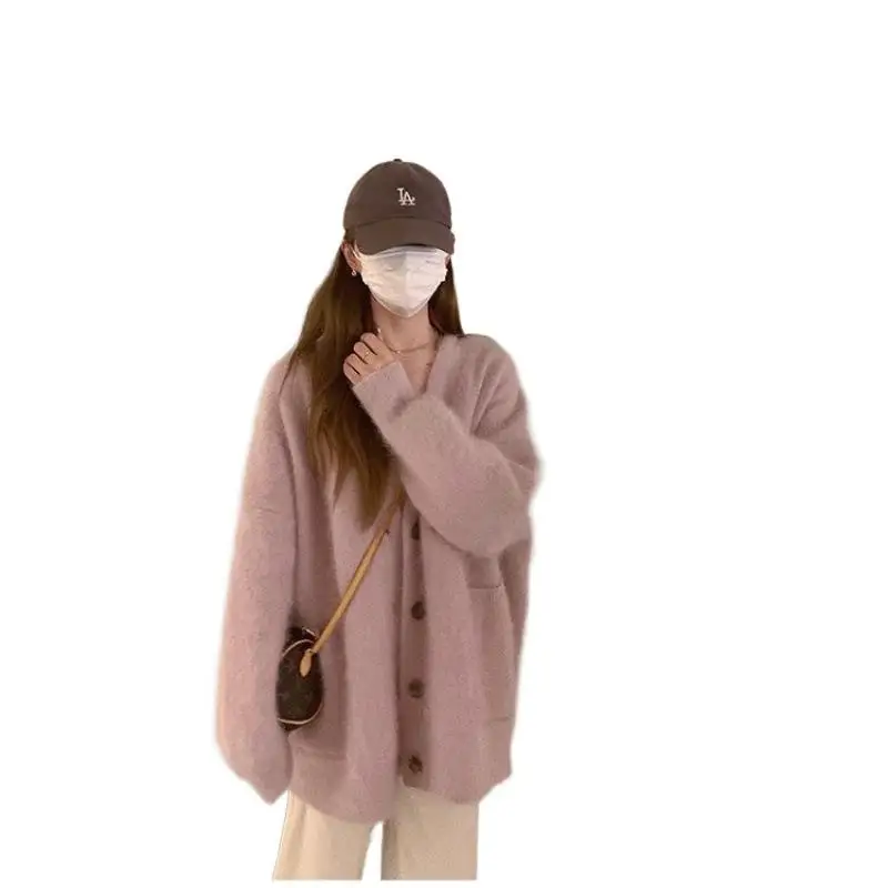 

Soft Simulated Mink Sweater Coat Women's Loose Lazy Sle Knitted Outerwear Spring 2025 New Arrival Comfortable Long Sve