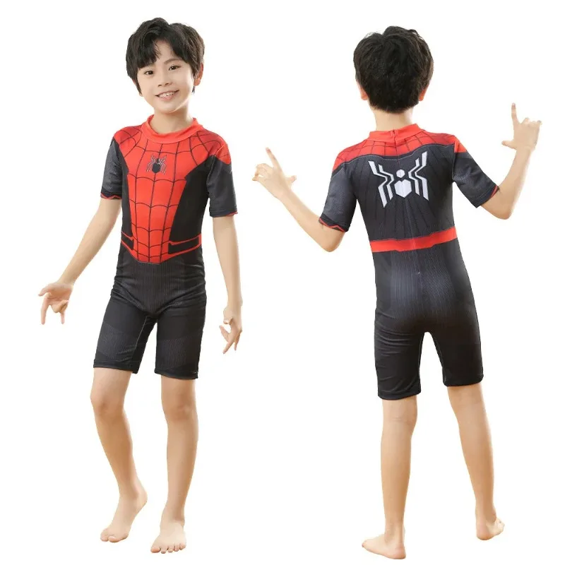 qq28LQSpiderman Children Swimwear Cosplay Far From Home The Amazing Iron Man BoysTo Beachwear Surfing Swimsuit Bathing Set Wetsu