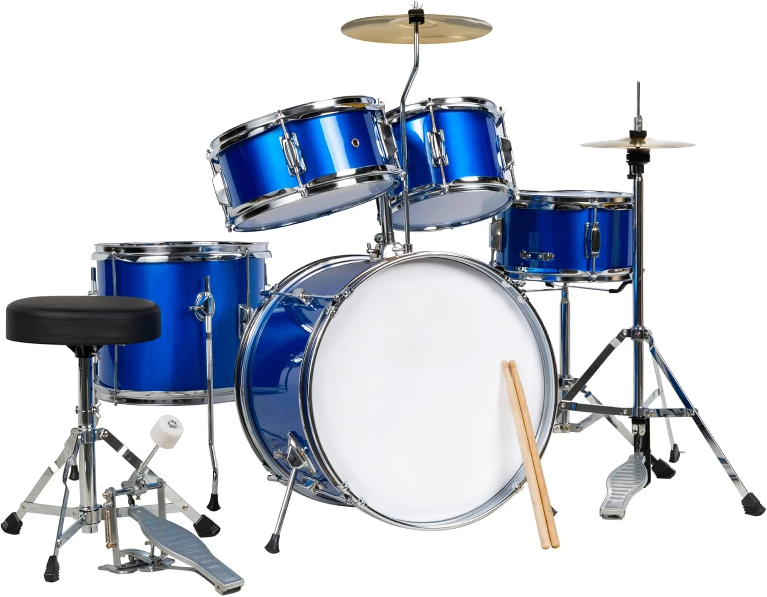 Kids Drum Set 5-Piece 16in Beginner Drum Set Junior Drum Kit, Starter Percussion Set w/Cymbals - Blue