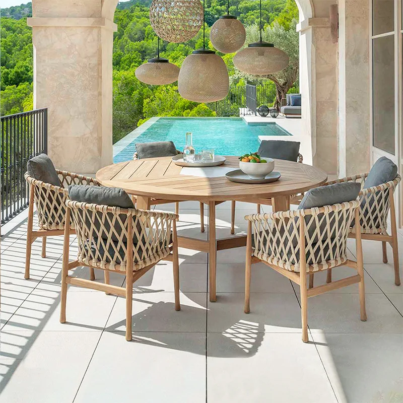 

Outdoor teak table and chair villa courtyard solid wood dining table and chair combination garden balcony chair