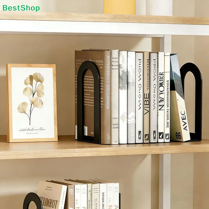 ☪2Pcs L-shaped Desk Bookends Durable Iron Book Stand Durable Book Holder Simple Display Book Support Rack Non Slip Shelf Holder