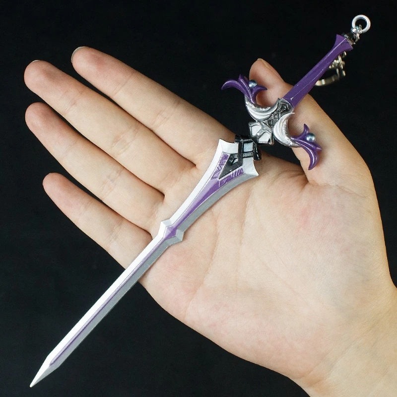 22cm/8.66in genshin impacto jogo periférico sacrificial grande espada fina roxo liga arma modelos espadas de metal chaveiro presentes do menino