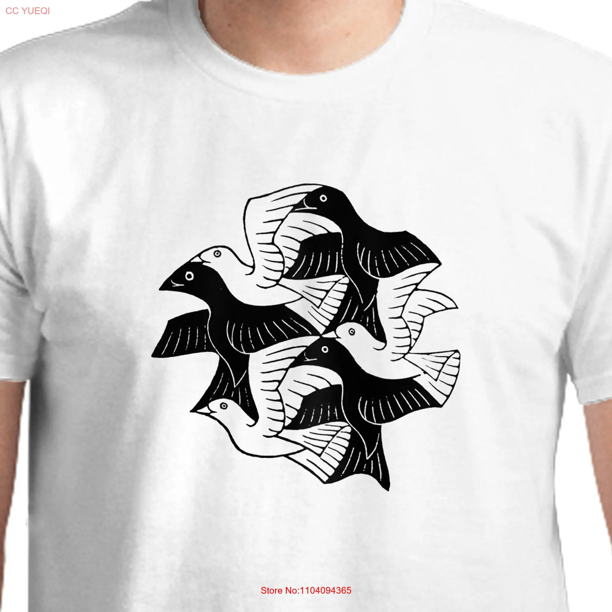 Escher Birds T shirt For Him her long or short sleeves