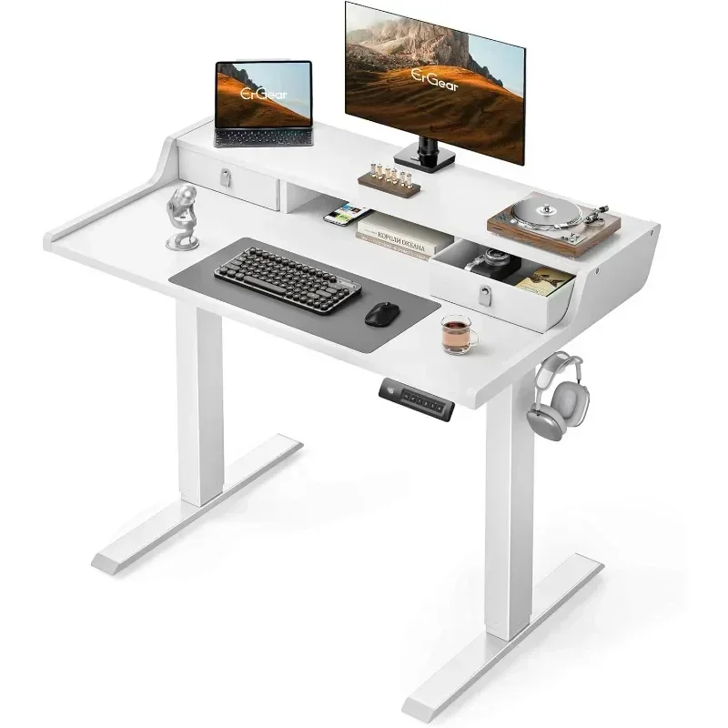 Electric Standing Desk with Drawer, Gaming Desk with Monitor Stand, C-Clamp Mount Compatible, Home Office Height