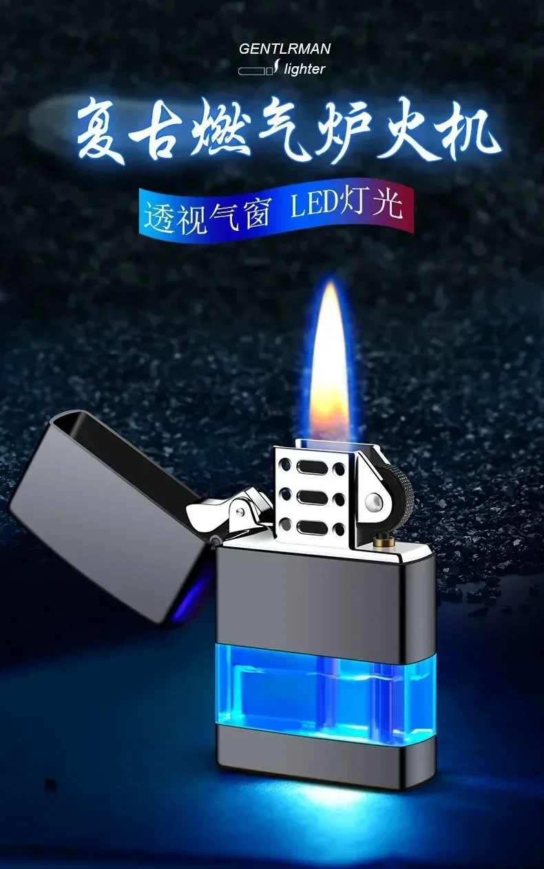 Zigarettenanzünder mit Schleifscheibe, winddichtes Metall-Flammen-Butangasfeuerzeug, Raucherzubehör, cooles Geschenk für Männer – Detail 1