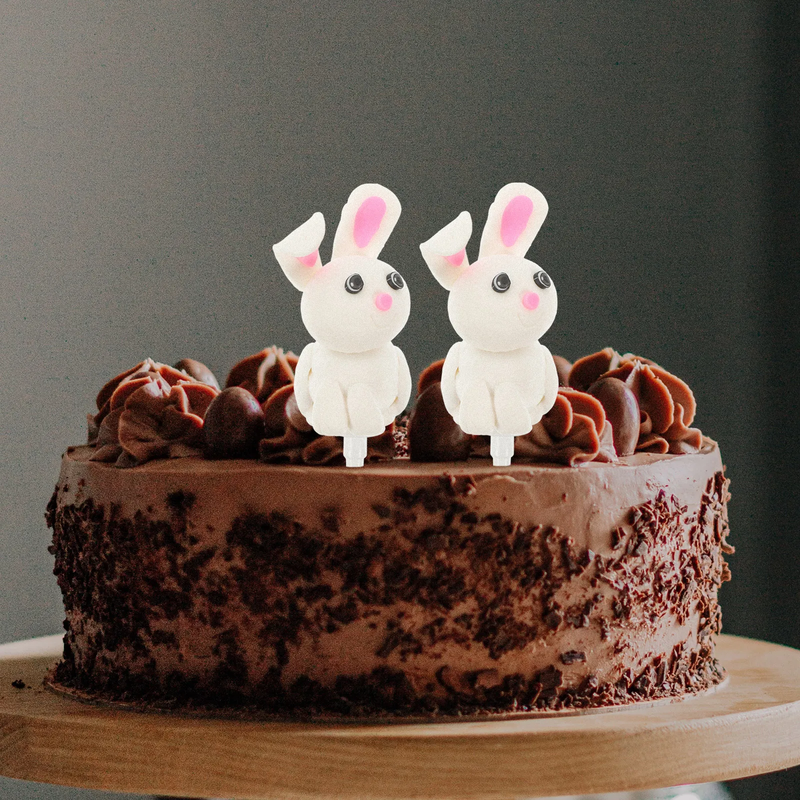 

2pcs Premium Flower Bunny Toppers Red Decorations For Party Birthday Cupcake Ornaments Dessert Supplies Cake Party Toppers