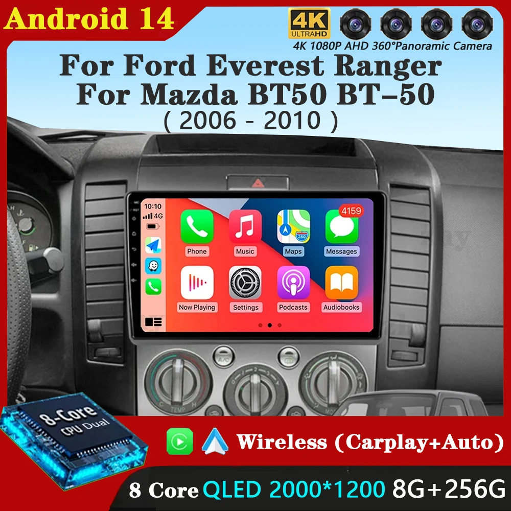 Android 14 Carplay Auto For Ford Everest Ranger Mazda BT50 BT-50 2006 2007-2010 Car Radio Multimedia Video Player Navigation GPS