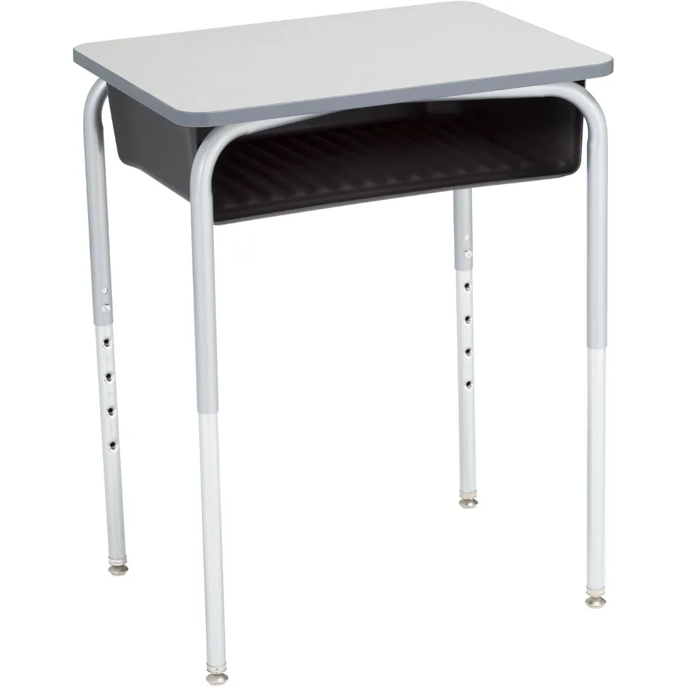 Adjustable Height Student Desk with Book Box, Open Front School Desk with Storage and Adjustable Legs, Gray/Black