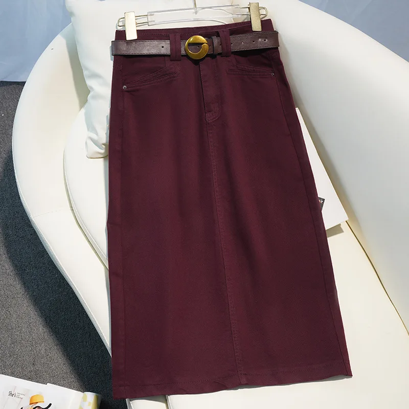 

Джинсовая юбка-миди с высокой талией для женщин, летняя облегающая универсальная прямая повседневная облегающая юбка