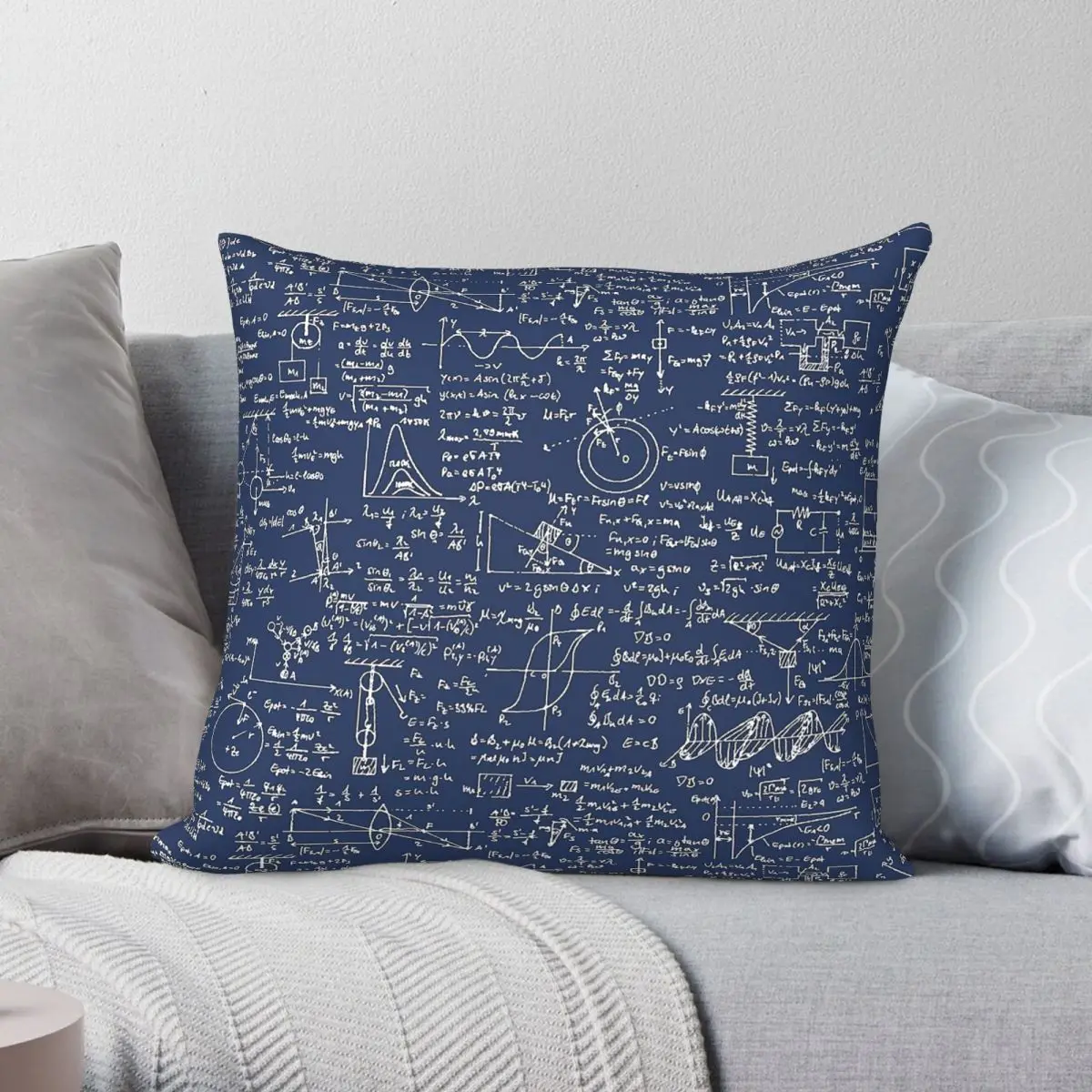 Physics Equations Navy Blue Square Pillowcase Polyester Linen Velvet Pattern Zip Decor Pillow Case Room Cushion Cover 45x45