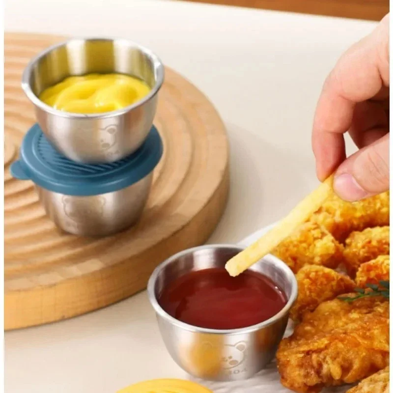 Stainless Steel Sauce Container Box Spice Cup With Lids Disposable Portion Cups Salad Dressing Seasoning Mini Kitchen Organizer
