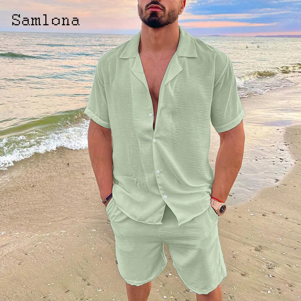 Plus Size Mens Casual Linen Two Piece Sets 2024 Europe Style Vintage Tops Blouse and White Shorts Suit Male Beach Tracksuits Set