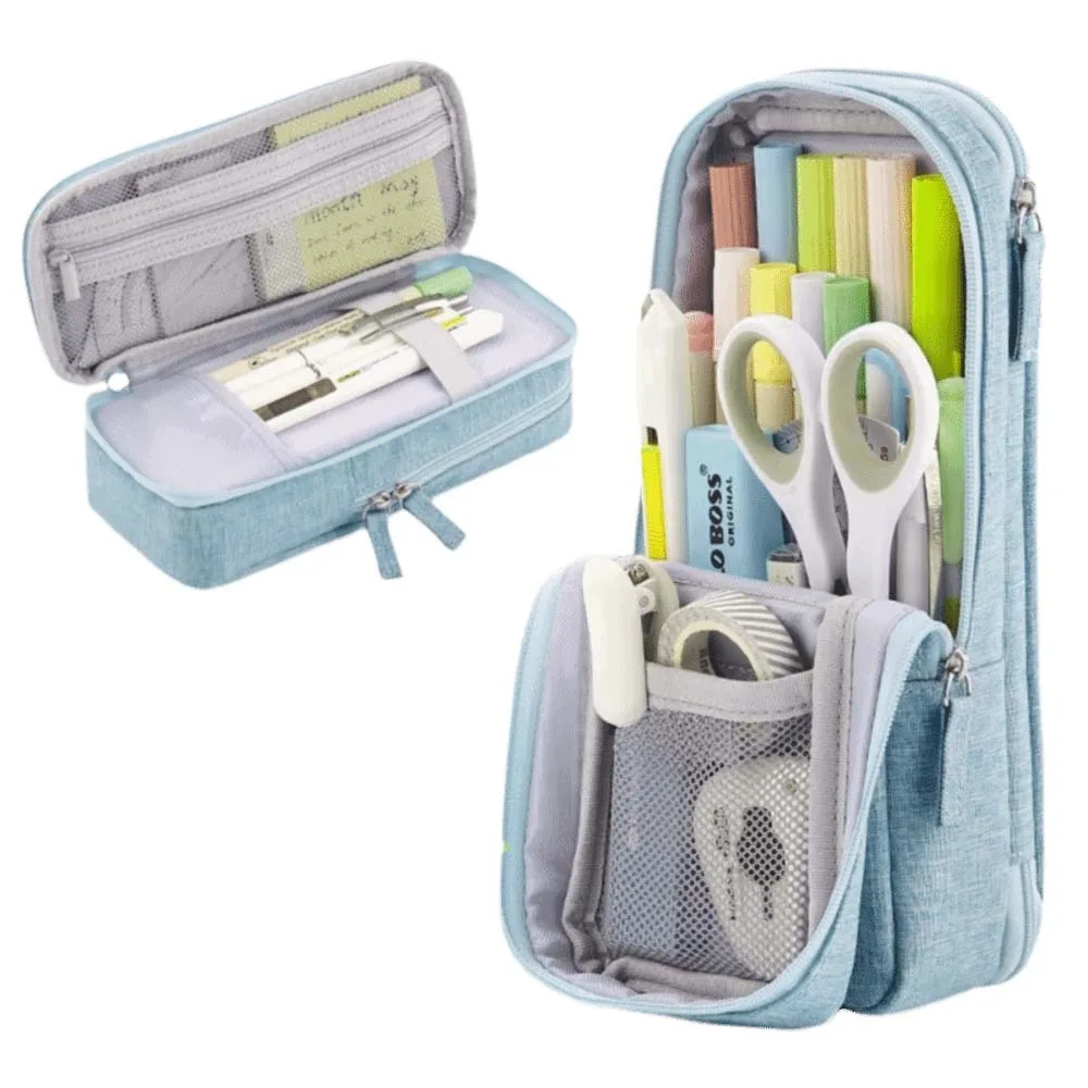 Large-capacity Folding Pencil Case Double-layer Simple Pen Storage Bag Zipper Portable Student Stationary Boxes Children