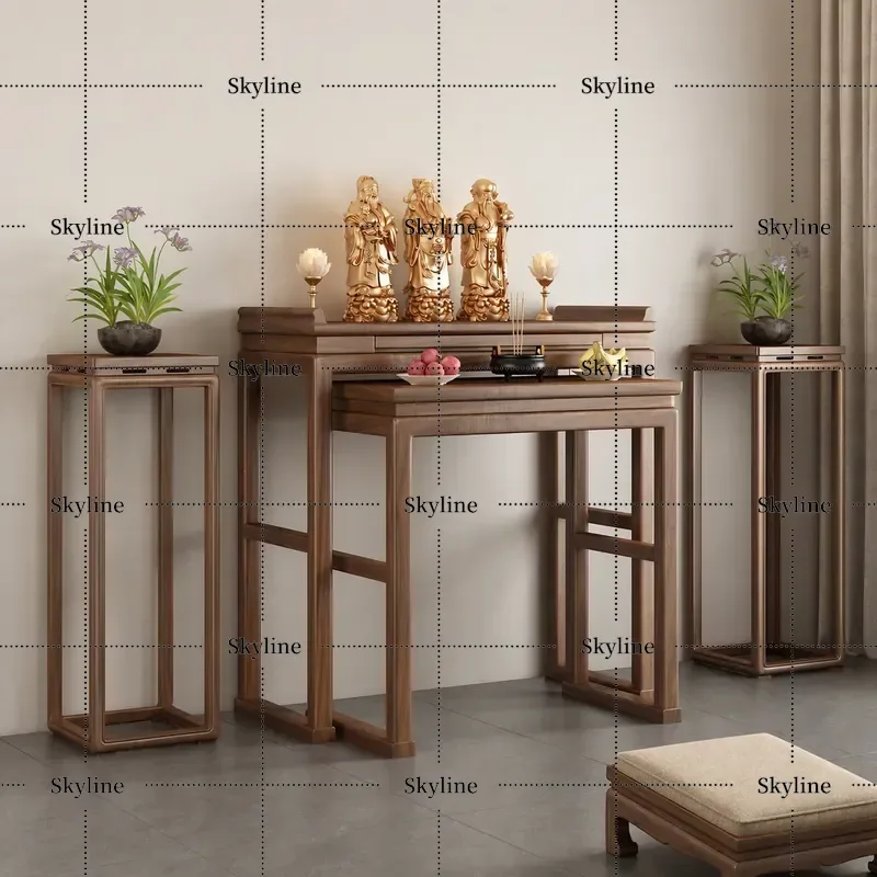 New Chinese Style Solid Wood Buddhist Shrine Offering Table for Guanyin Bodhisattva Buddha Counter God of Wealth Setting