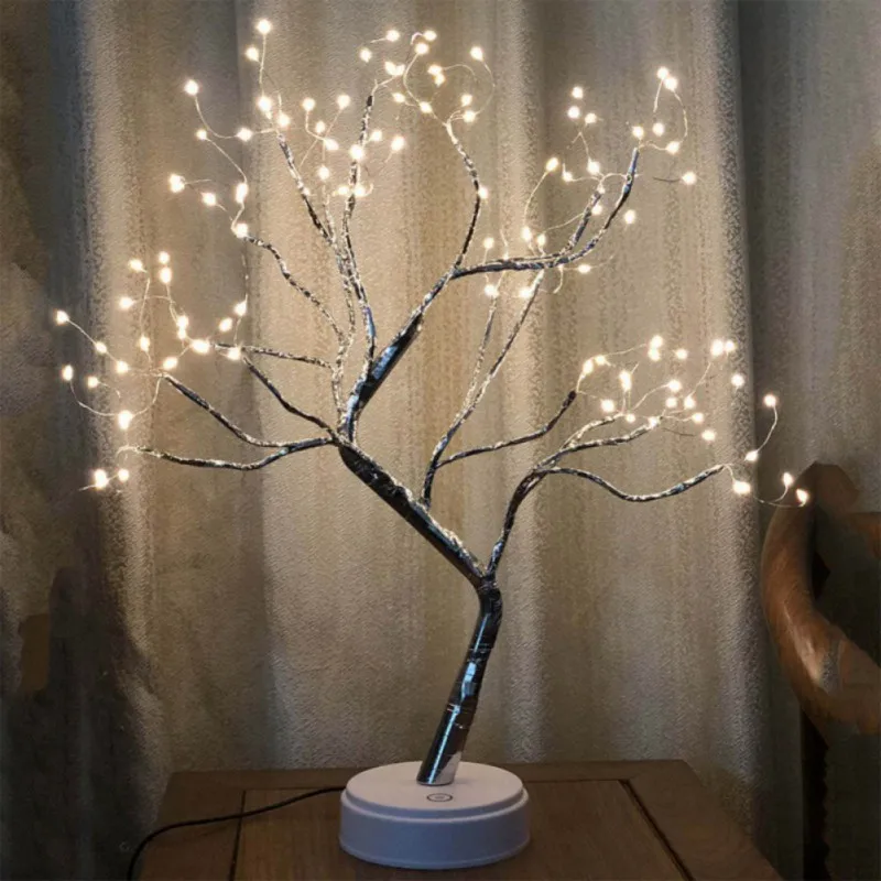 USB Bonsai Lamp Gypsophila Christmas Tree Night Light Touch Copper Wire Table Lamp For Room Desk Holiday Lighting Party Decor