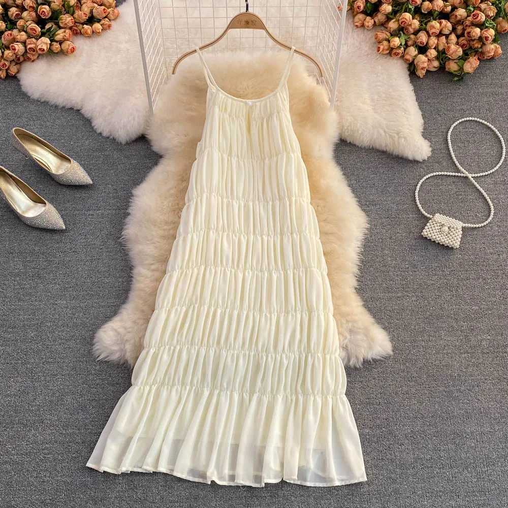 Beach Vaion Svel Bal A-Line gasa Dr naranja Bellflower Strap falda larga suelta adelgazante para la playa Sle coreano