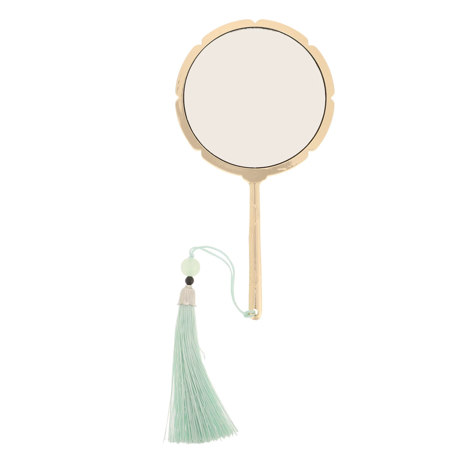 우아한 빈티지 손거울 금색 마감 정교한 태슬 패턴 휴대용 소형 거울 메이크업 수정 및 패셔너블 용