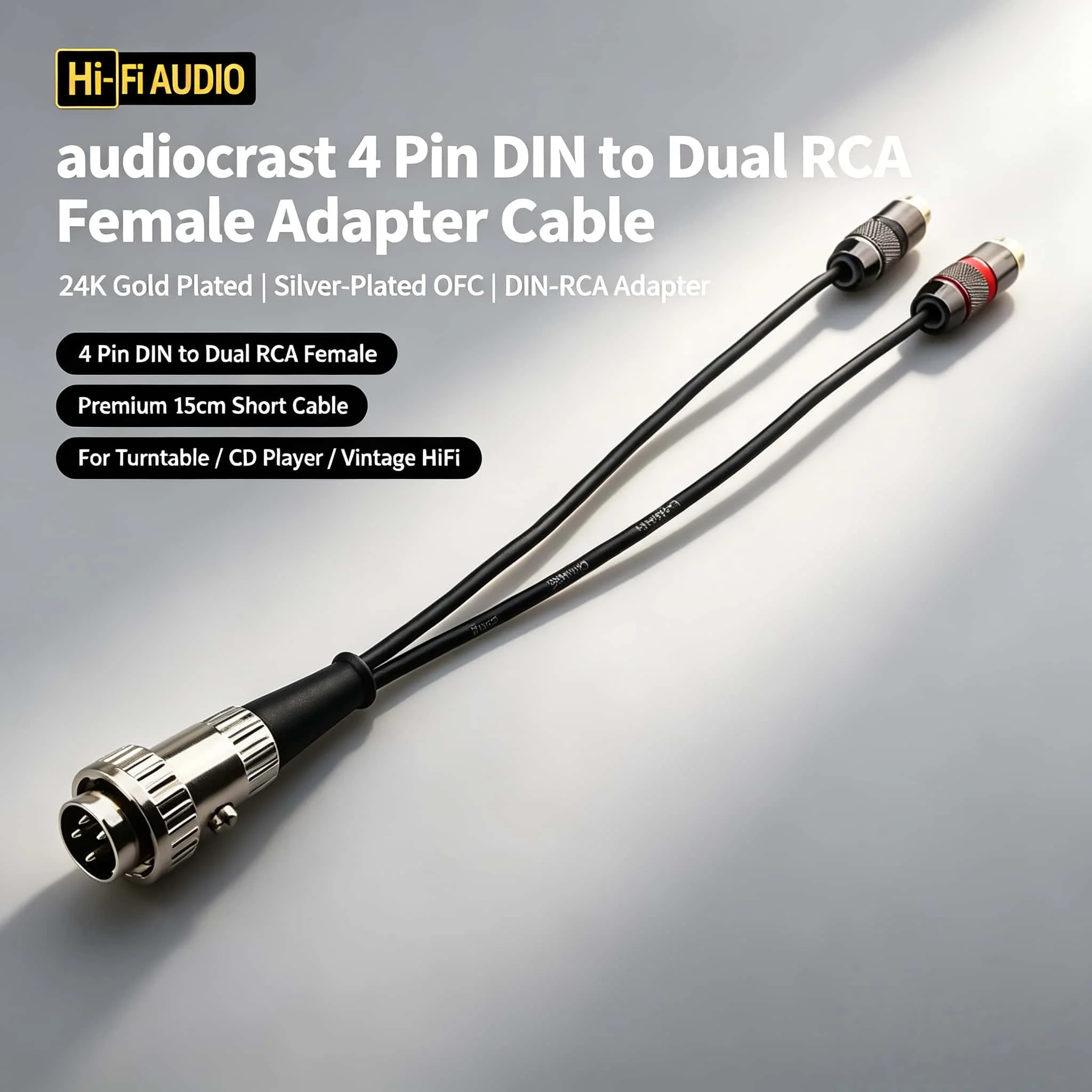 

4 Pin DIN Male To 2 RCA Female Plug Audio Adapter Cable 15cm HiFi Stereo Phono Twist Lock Lead for AMP High Quality