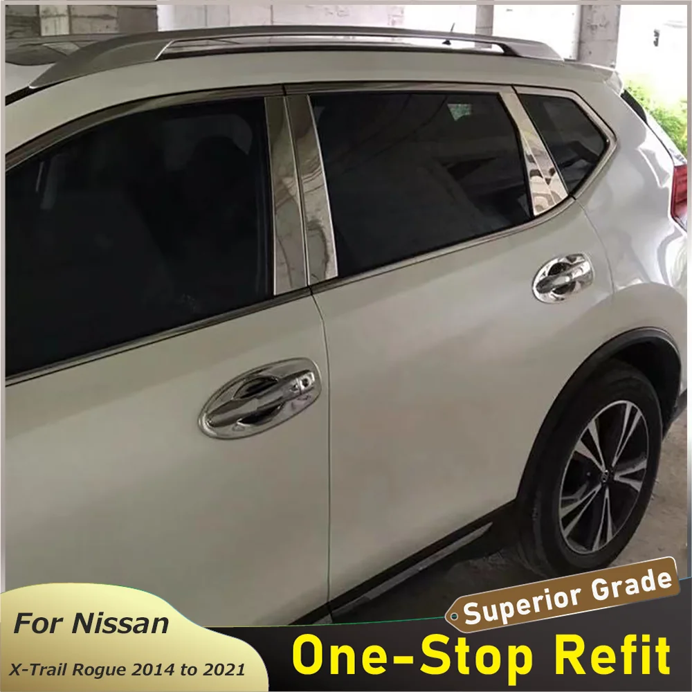 Stainless Steel Window Pillar Trim Cover Strips Sticker For Nissan X-Trail Rogue 2014 2015 2016 2017 2018 2019 2020 2021