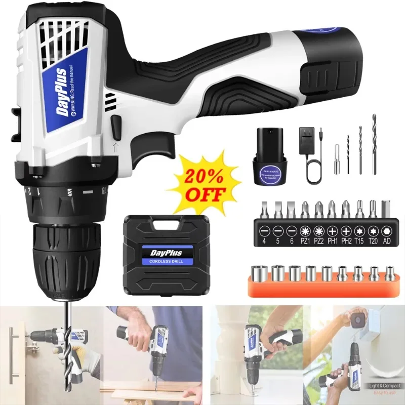 

Electric Screwdriver Driver Tool Cordless Drill Brushed Motor Multifunctional Hand Drill Keyless Chuck Set