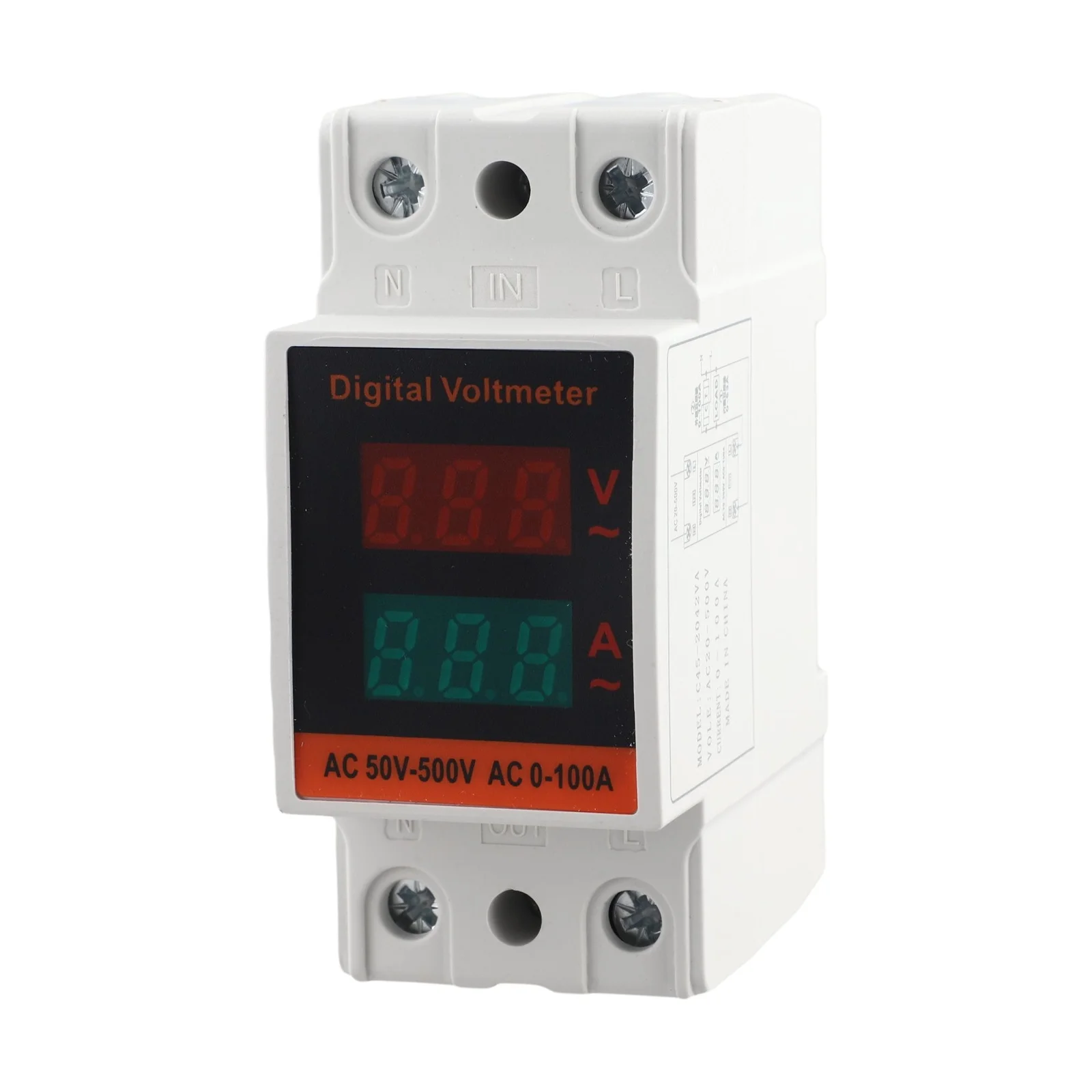 Dual Display AC Voltage Current Meter Designed for DIN Rail Mounting in Commercial and Residential Installations