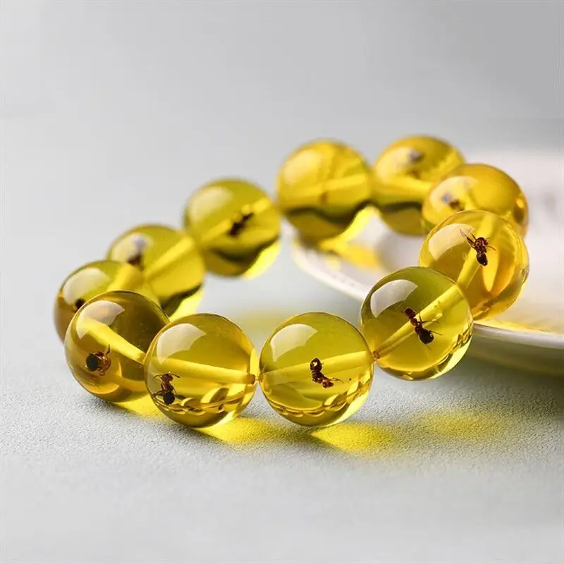 

Natural Fidelity 5A Water Purification Bug Bracelet Rough Stone Beeswax Amber Bracelet Blue Amber Gold Amber Wenwan