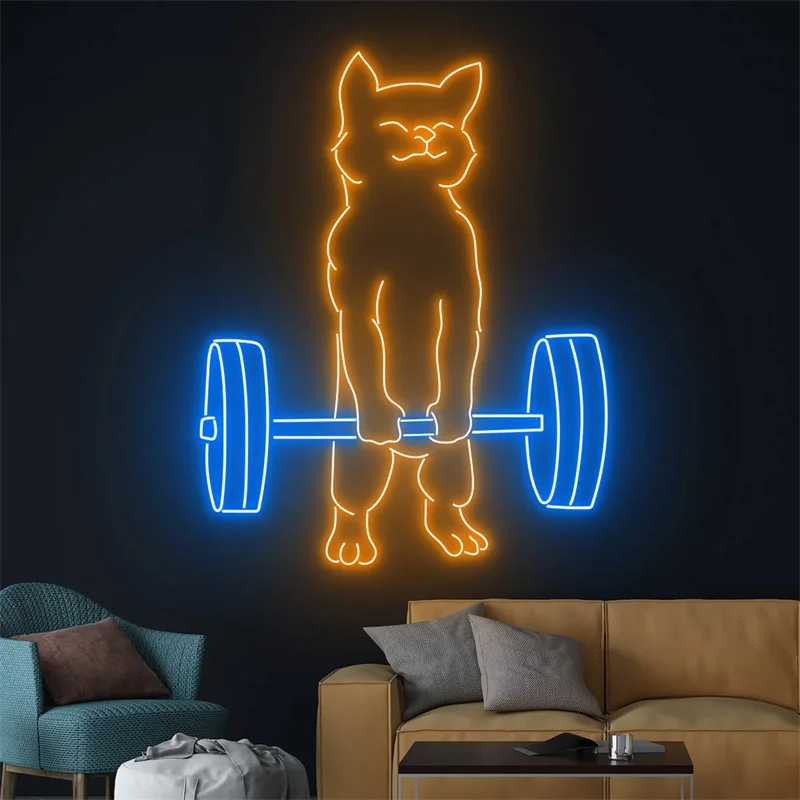 Cat Do Gym Neon Sign Light, Luz LED animal, Decoração da parede do quarto, Farmhouse Neon Light, Presente especial