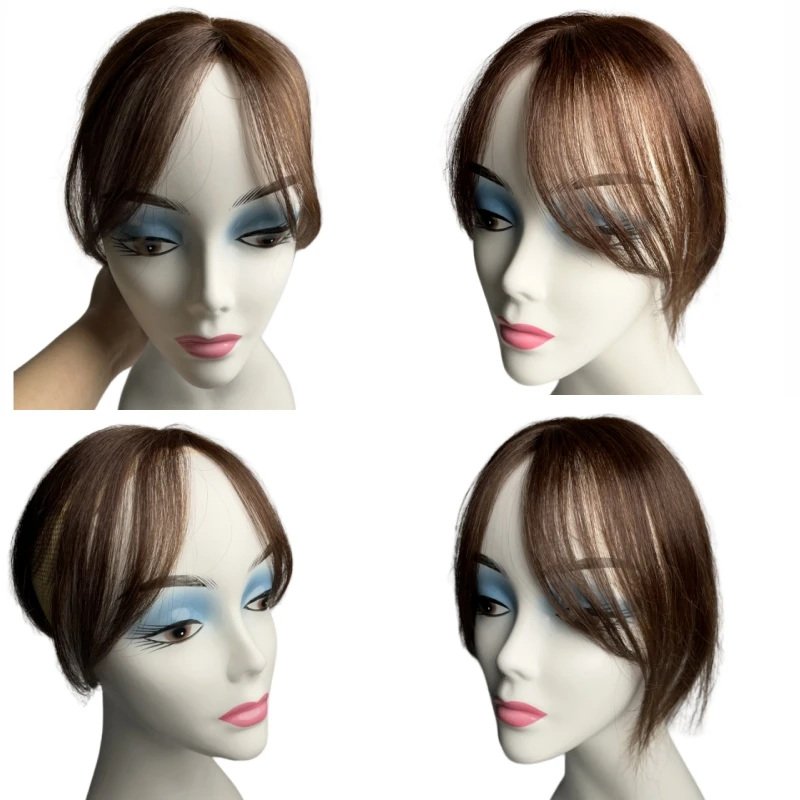 Satifresion 100 % Echthaar-Clip-in-Pony für Frauen, dünner werdendes Haar, 3D, natürlich, gebogen, dünner seitlicher Pony, gefälschte Fransen, einfach zu tragen – Detail 18