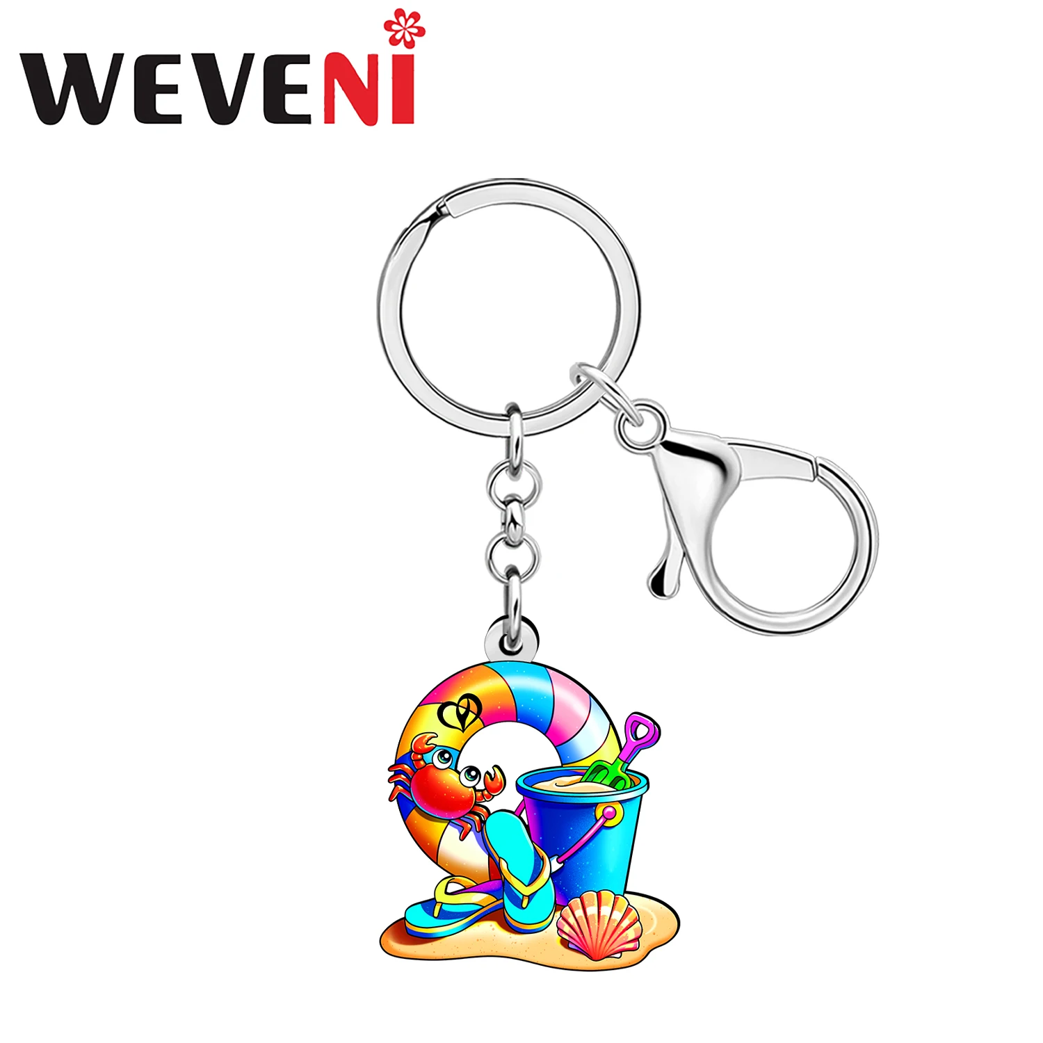 WEVENI Acrylic Hawaii Colorful Swim Ring Beach Bucke Crab Keychains Summer Fashion Purse Car Key Chains Rings Charms for Women