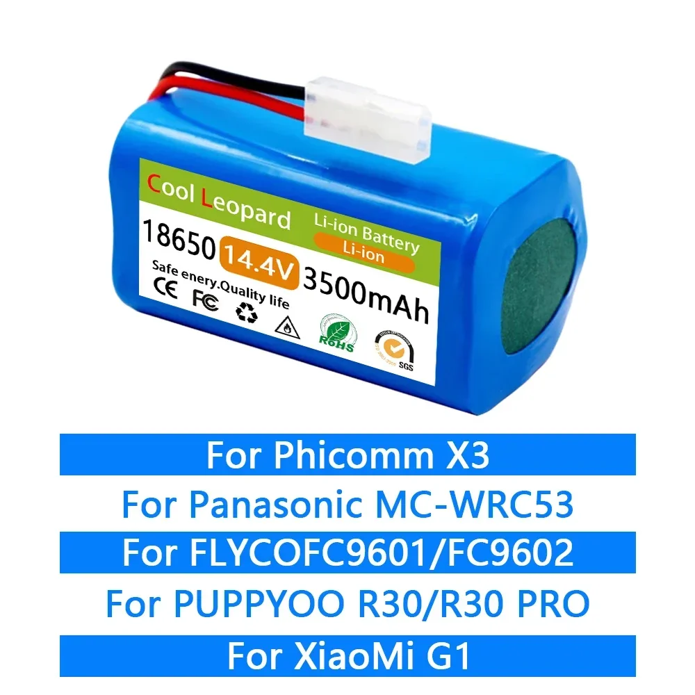 

100% New 18650 4S1P 14.4V 6800mAh Li-ion Battery, For Xiaomi Robot Vacuum Mop Essential G1 MJSTG1,SKV4136GL, H18650CH R30 R35