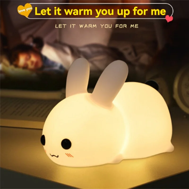 

ABZC-Kawaii Bunny Night Light Sleeping Night Light 7 Colors USB Rechargeable Silicone Lamp Ideal Gift