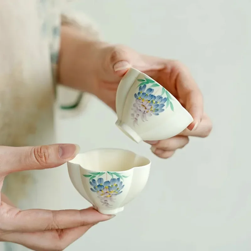 2 Pcs Chinese Handmade Flowers Tea Cup Creative Ceramic Teacup Travel Personal Tea Bowl Beauty Meditation Cup Household Tea Set