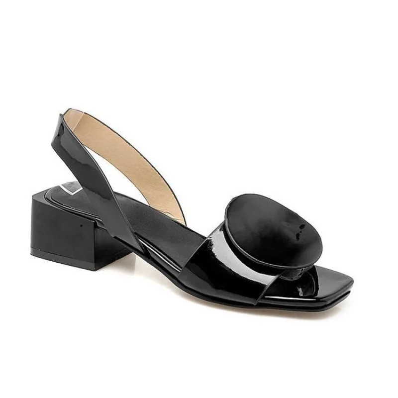 New Arrival Summer Sexy Women Shoes Patent Leather 4.5CM Coarse Following Middle Heel Open-toed Sandalias Office Work Shoes