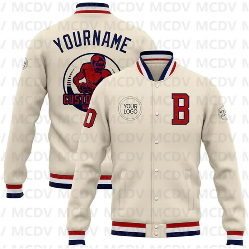 Custom Red-Navy Bomber Full-Snap Varsity Letterman Jacket