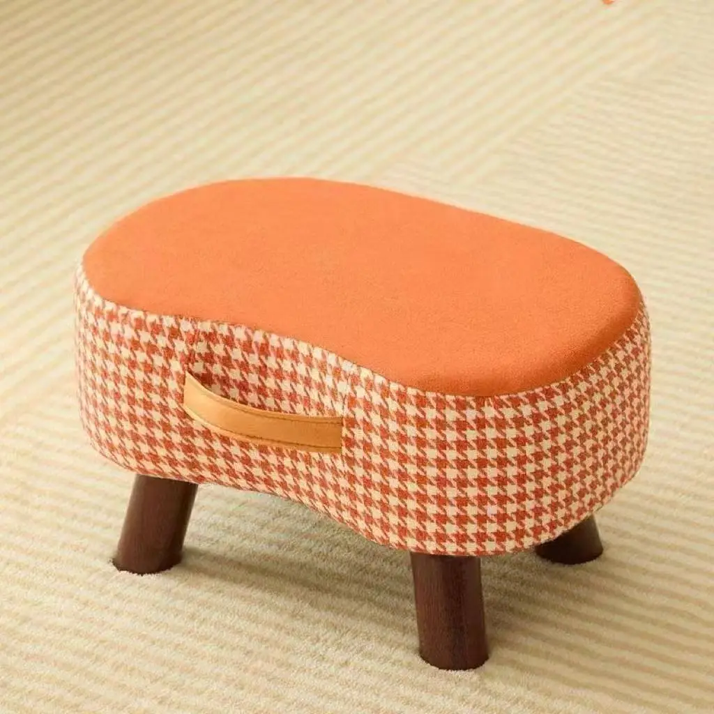 Houndstooth Upholstered Footstool Ottoman, Soft Padded Low Stool for Entryway Bedroom Living Room