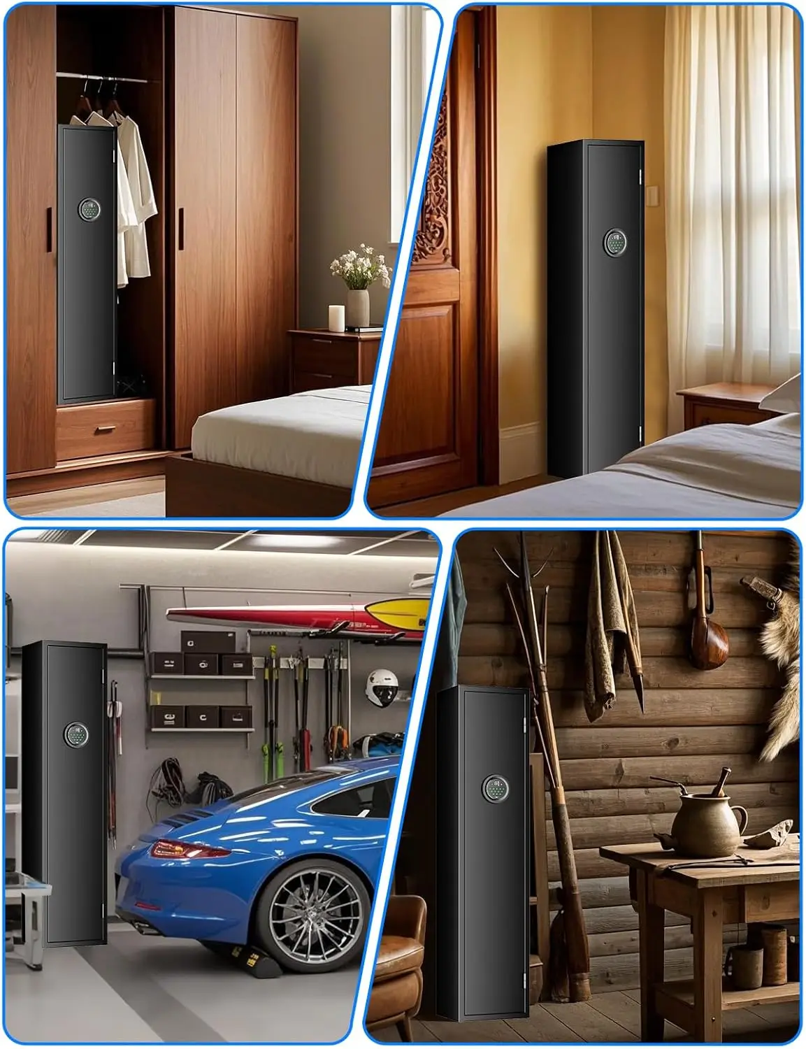 2-4 Gun Safe for Rifles & Pistols, Quick Access Electronic Locking Gun Cabinet with 240° Wide-Access Door, Removable Gun Rack &