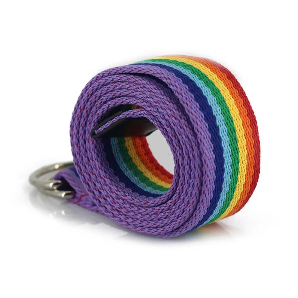 with Ring Buckle Belt Soft Canvas for Wedding Plaid Rainbow Pattern