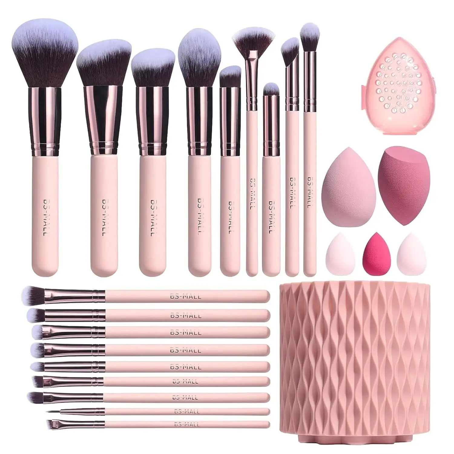Juego de brochas de maquillaje de 14 piezas, Kit de viaje con luz LED, espejo, base, corrector en polvo, sombras de ojos