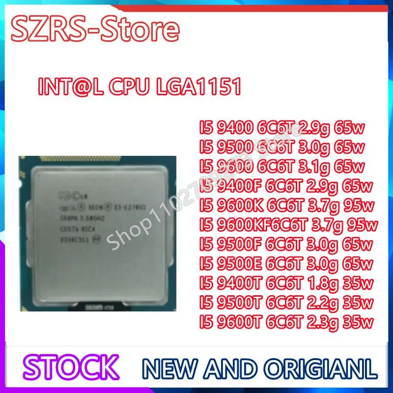 int@l I5 9400F 9400 9500 9600 9600K 9600KF 9500E 9500F 9400T 9500T 9600T LGA1151