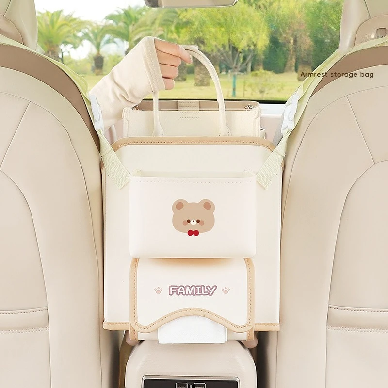 

Cartoon Car Armrest Box Storage Bag Car Seat Storage Bag Armrest Box Multifunctional Stowing Tidying Car Accessories Organizer