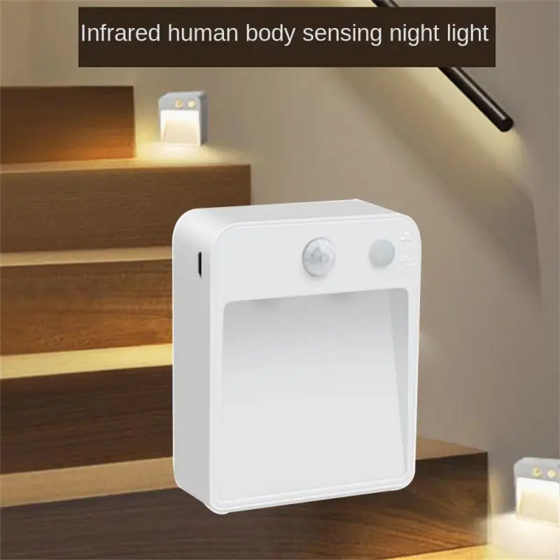 Motion Sensor Led Night Light Wireless Bedroom Indoor Lighting Stair Night Light Build-in Light Sensor Smart Lighting White