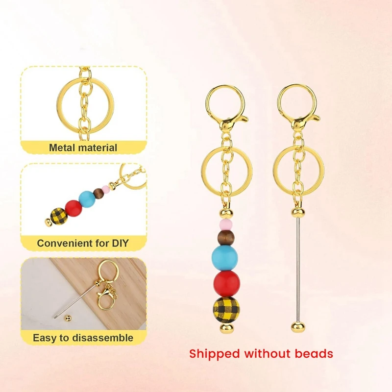 40Pcs Beadable Keychain Bars, Metal Beaded Keychain Blank Keychains Key Chain Charms Making Accessories For Craft DIY