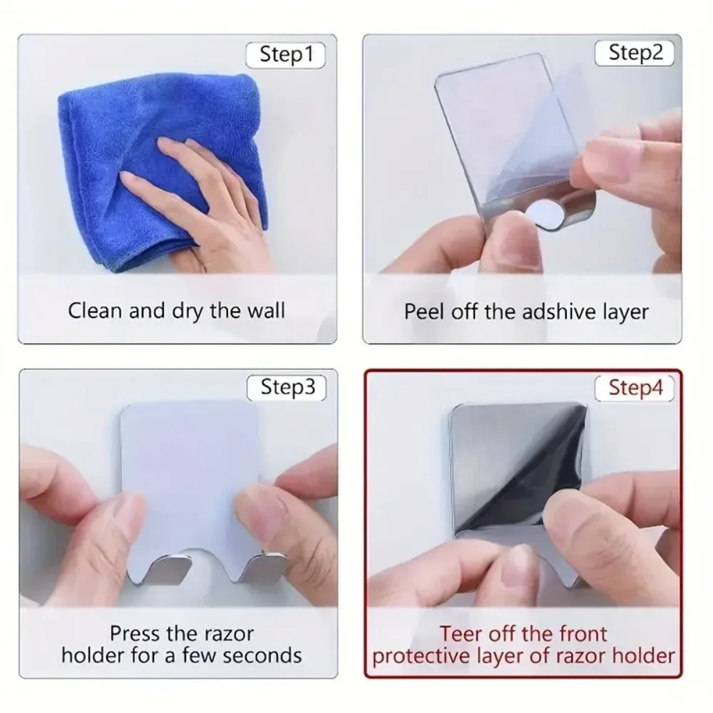 Soporte para maquinilla de afeitar de acero inoxidable, colgador para afeitadora, soporte autoadhesivo para teléfono, toalla de baño, bata, soporte para secador de pelo, resistente al agua