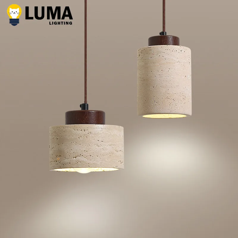 Lámpara colgante de piedra wabi-sabi japonesa, lámpara colgante LED de travertino amarillo para dormitorio, mesita de noche, cocina, isla, decoración de comedor