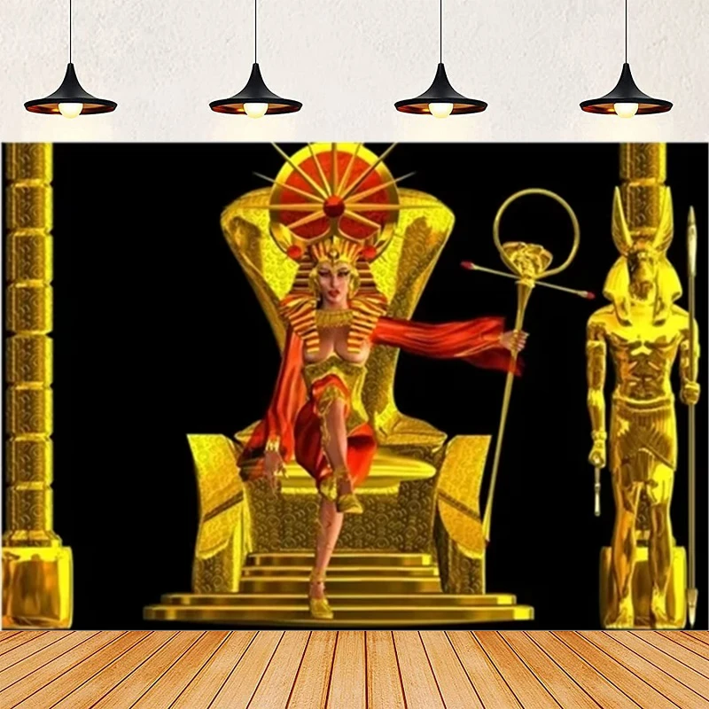 Photography Backdrop Palace Hall Stairway Golden Egypt Pyramid Pharaoh Sphinx Egypt Queen Background Egypt Party Decor Poster