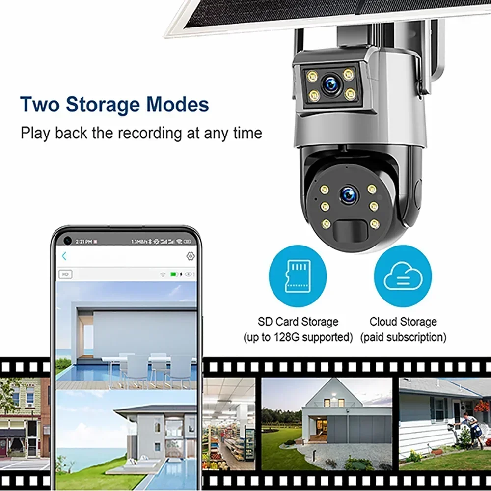 PEGATAH WIFI Dual Lens Dual Screen pannello solare telecamera CCTV PTZ Outdoor 4MP Full Color 4G rilevamento umano Audio PIR Camera UBOX