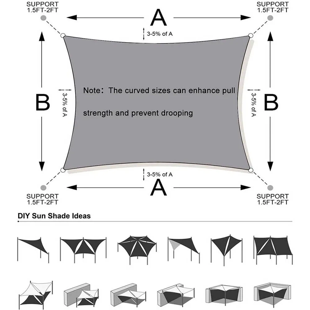 Big Sizes Rectangle Sun Shade Sail Waterproof Outdoor Garden Patio Party Sunscreen Awing Sun Canopy For Beach Camping Pool image 2